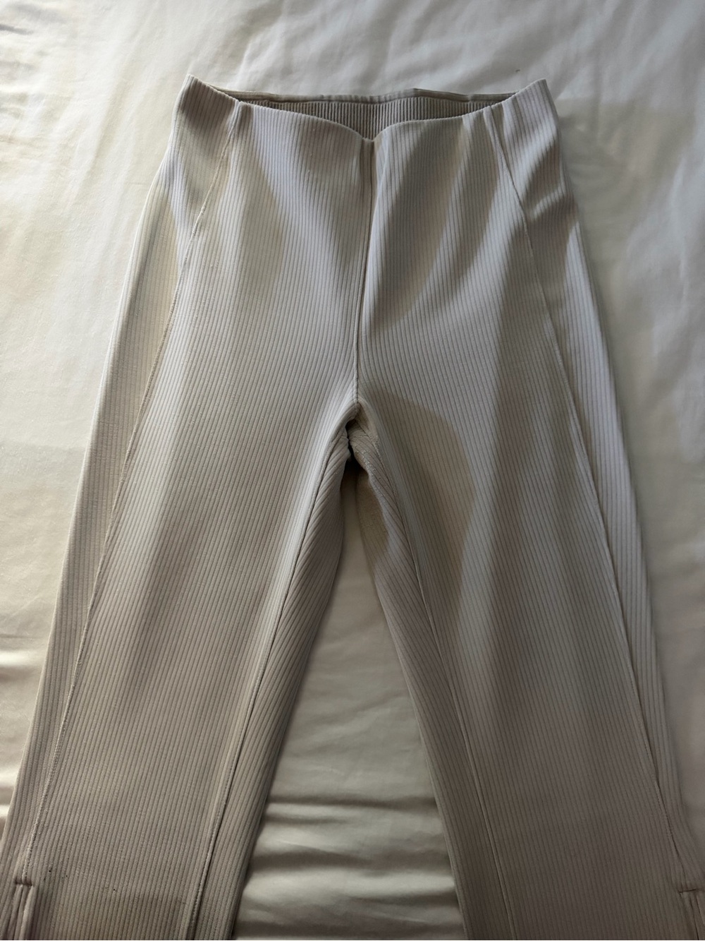 lululemon athletica Ribbed high waist Ankle-Length Cropped Pants in Light Beige